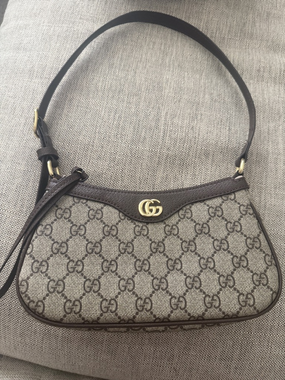 Gucci Brown GG Supreme Shoulder Bag with Gold Hardware